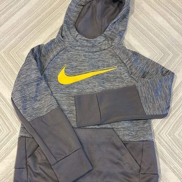 Nike Boys Dri-Fit Two Tone Logo Grey Hooded Sweatshirt- Size S - Picture 1 of 8